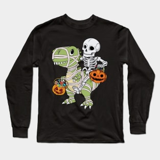 Skeleton Riding Mummy Dinosaur T Rex - Trick Rawr Treat Long Sleeve T-Shirt